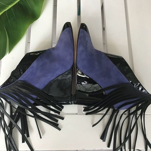 PURPLE SUEDE BRAZILIAN FRINGE  WEDGES - Picture 2 of 8